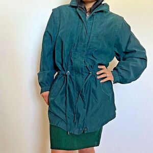 vtg retro 90s London Fog Parka Jacket green chore coat Anorak Large‎ drawstring